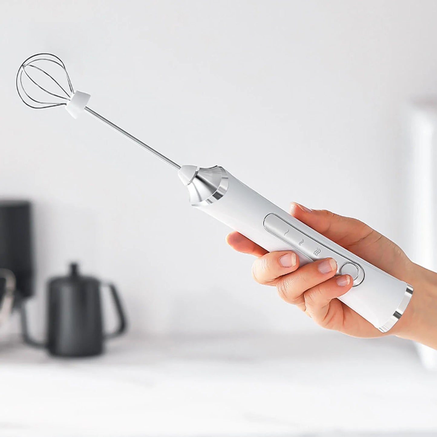 Electric Milk Frother USB Rechargeable 3 Speeds Stainless Steel Silent Portable Handheld Milk Foam Maker for Coffee Egg Beverage