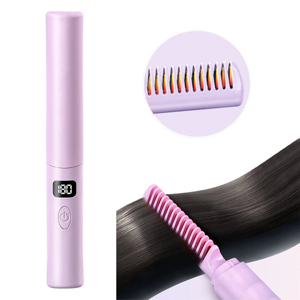 Straightener Comb Anti-Scald Cordless Hair Straightener Brush 70Mins Long Battery Life USB Rechargeable Electric for Home Travel