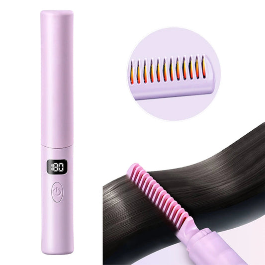 Straightener Comb Anti-Scald Cordless Hair Straightener Brush 70Mins Long Battery Life USB Rechargeable Electric for Home Travel