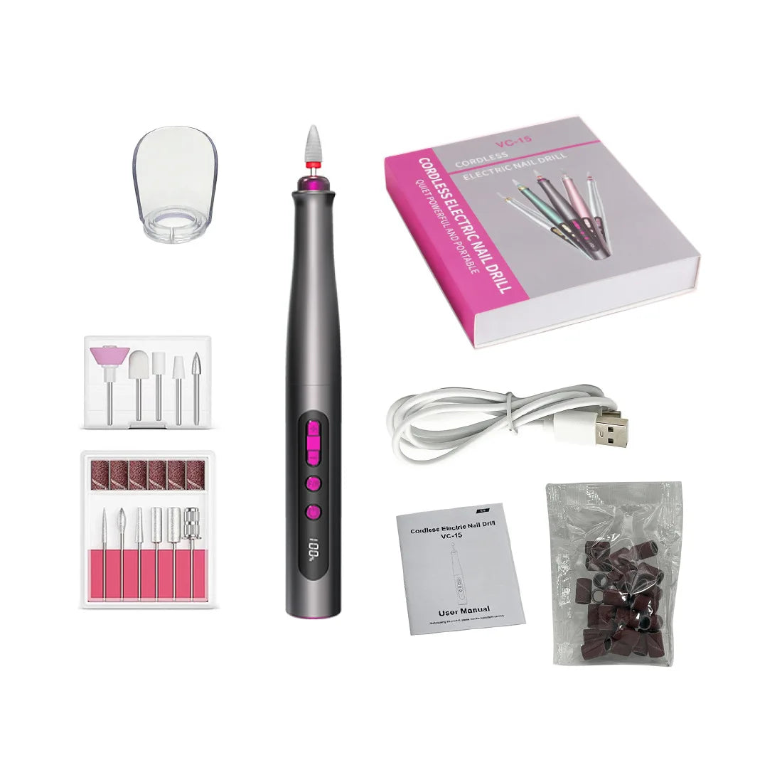 Electric Nail Sander Drill Manicure Machine Supplies for Professional Polisher Stylist Set Rechargable Wireless Portable Cordles