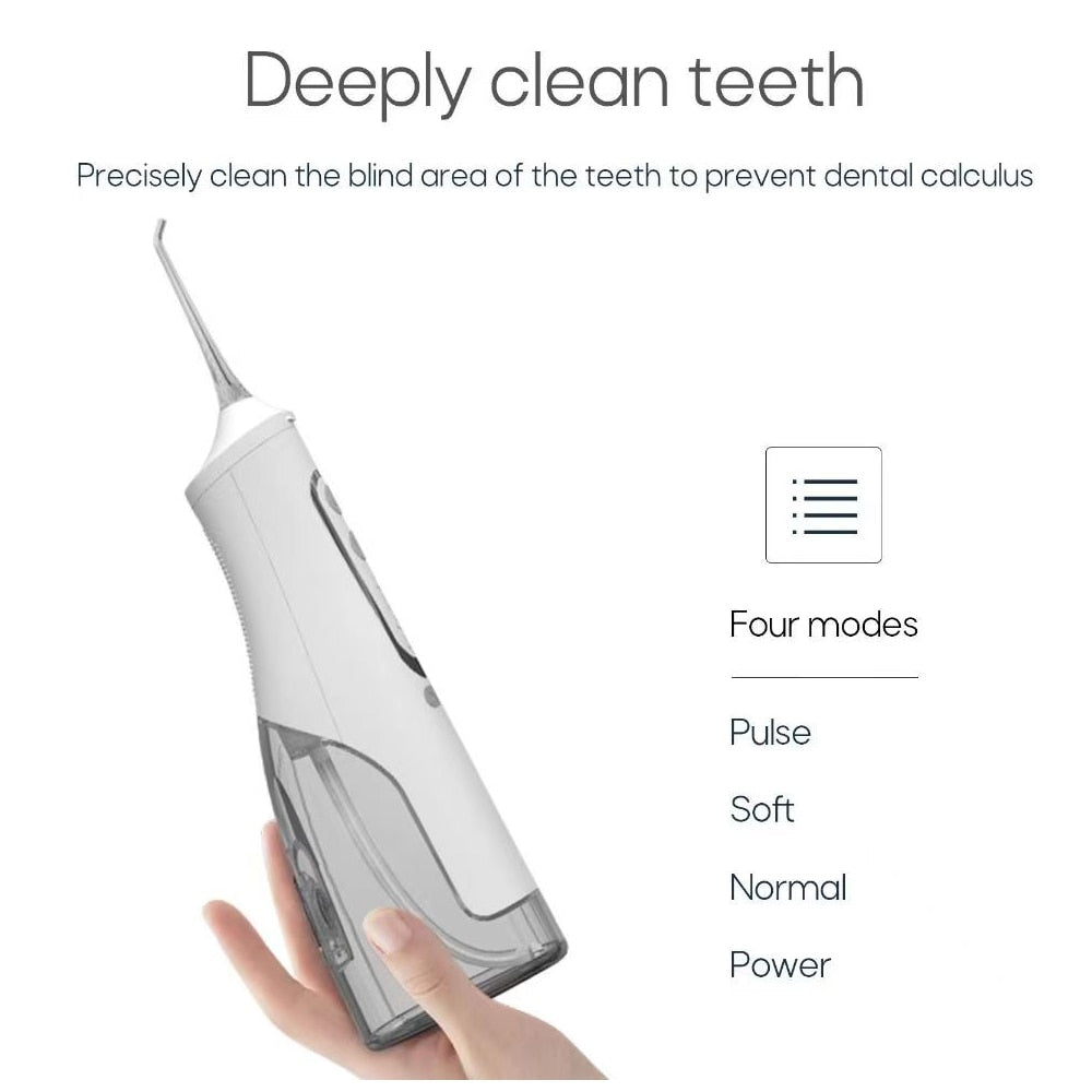 Oral Dental Irrigator Portable Water Jet Flosser Rechargeable USB 4 Modes 310ML Tank Water Jet Floss Tooth Pick IPX7 Waterproof