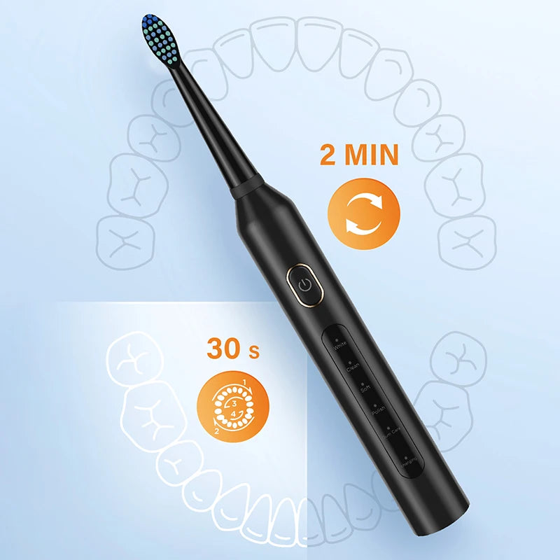 Electric Sonic Toothbrush Rechargeable Electronic Tooth Brushes 5 Brushing Modes IPX7 Waterproof With Replacement Heads