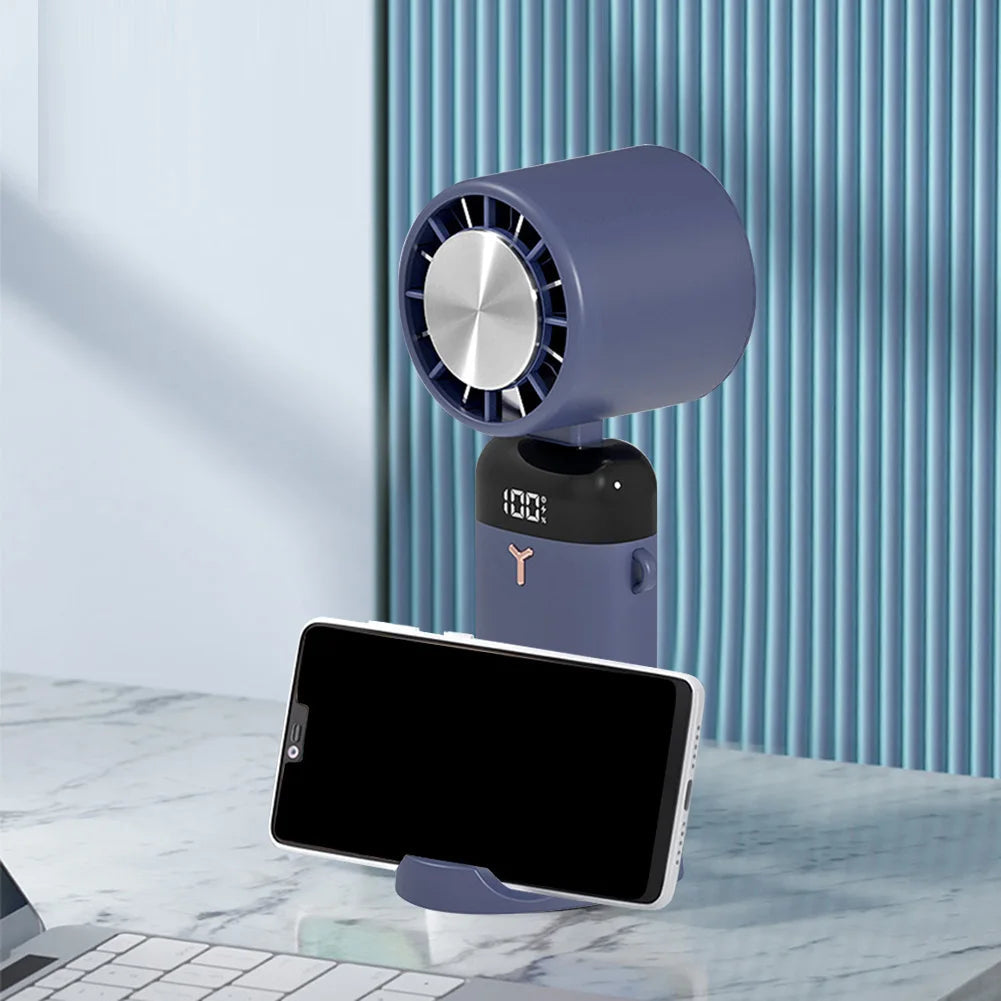 Handheld Portable Fan 3 Speed Foldable Desktop Fan USB Rechargeable 3600mAh LED Digital Display for Home Office Travel Dormitory