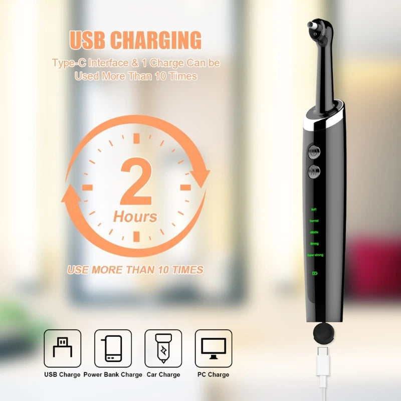 USB Rechargeable Electric Dental Tartar Remover Tooth Polisher with 5 Replaceable Heads Whitening Plaque Cleaning