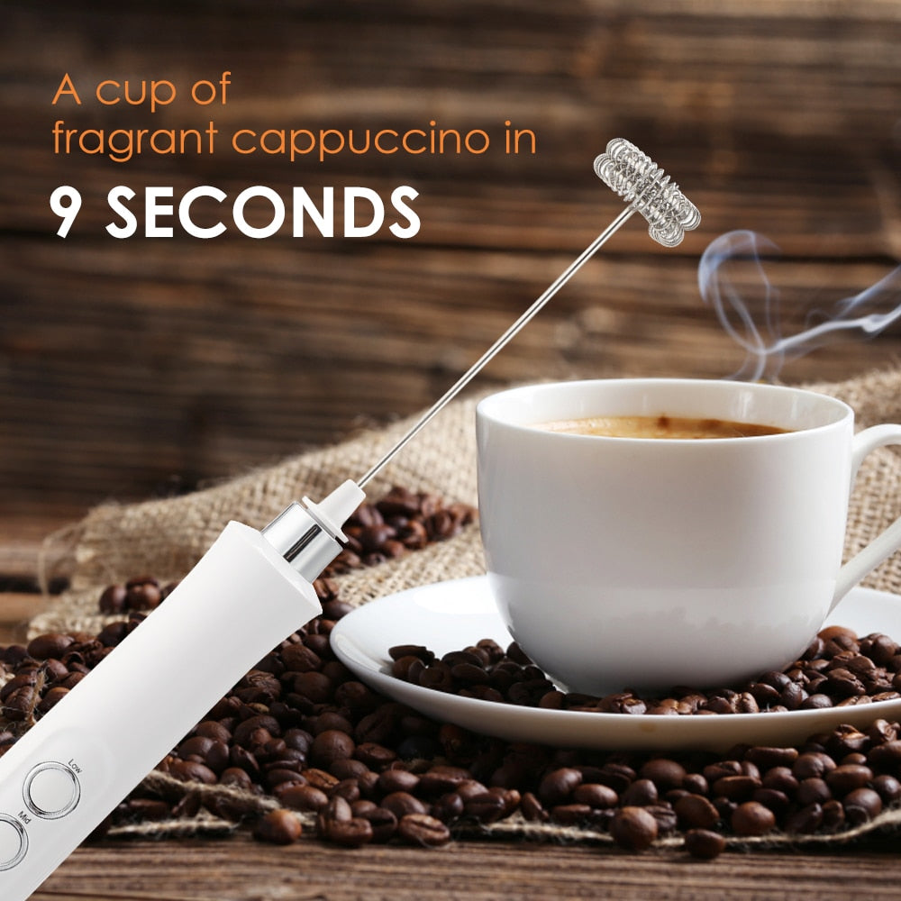 Milk Frother Electric Milk Foamer Coffee Mixer Blender USB Rechargable Maker Mini Blender 3 Heads Kitchen Foam Machine Blower