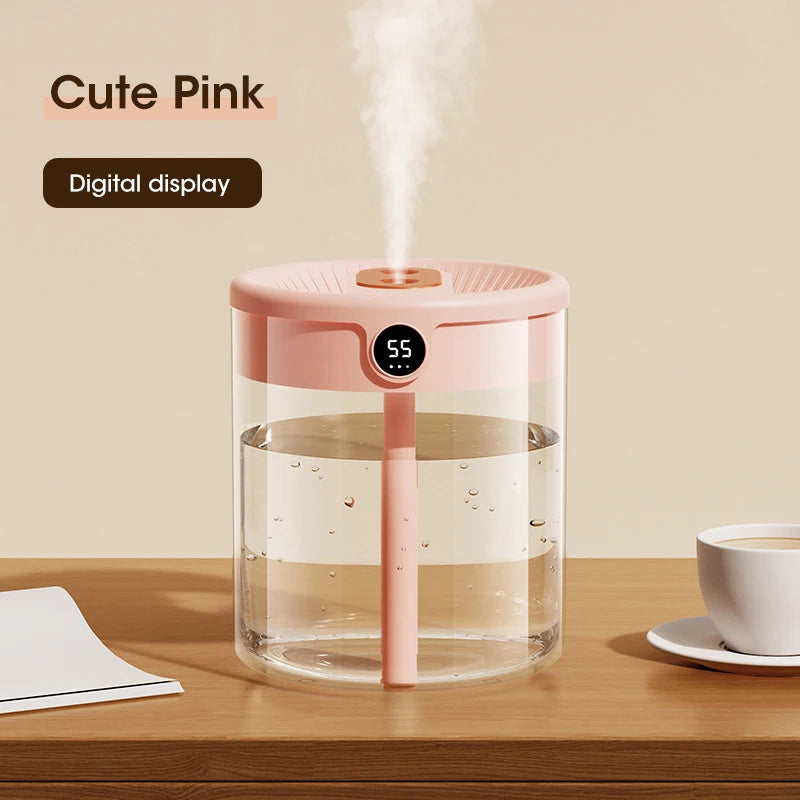 2L Air Humidifier Large Capacity With LCD Humidity Display Night Light Double Nozzle Aroma Essential Oil Diffuser For Home Office