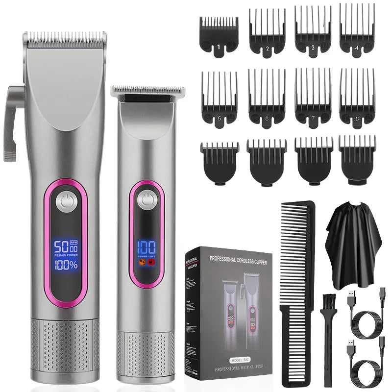 LCD Digital Display Hair Clipper Set Professional Electric Hair Trimmer Hair Cutting Machine Oil Head Carving For Men
