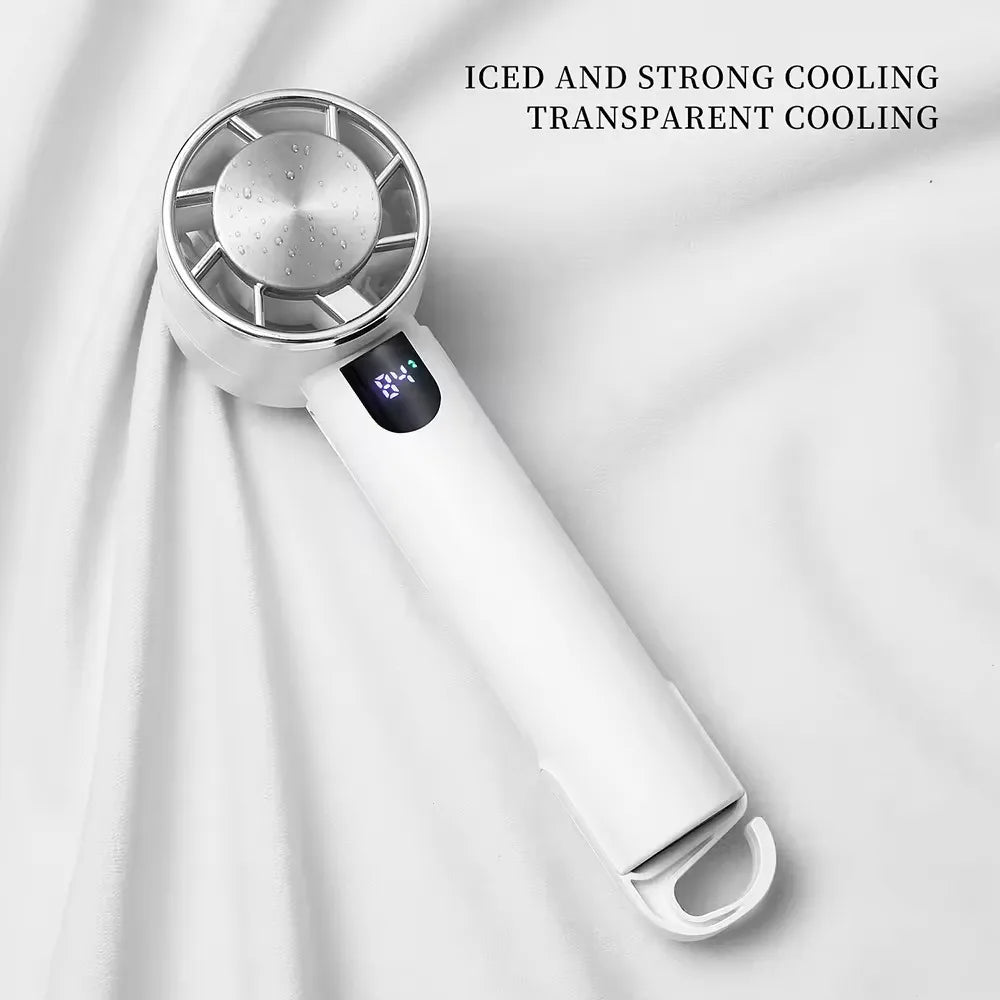 USB Rechargeable Mini Pocket Handheld Small Cooling Fan Portable Office Desktop Digital Display Cooler 3 Speed Foldable with Hook