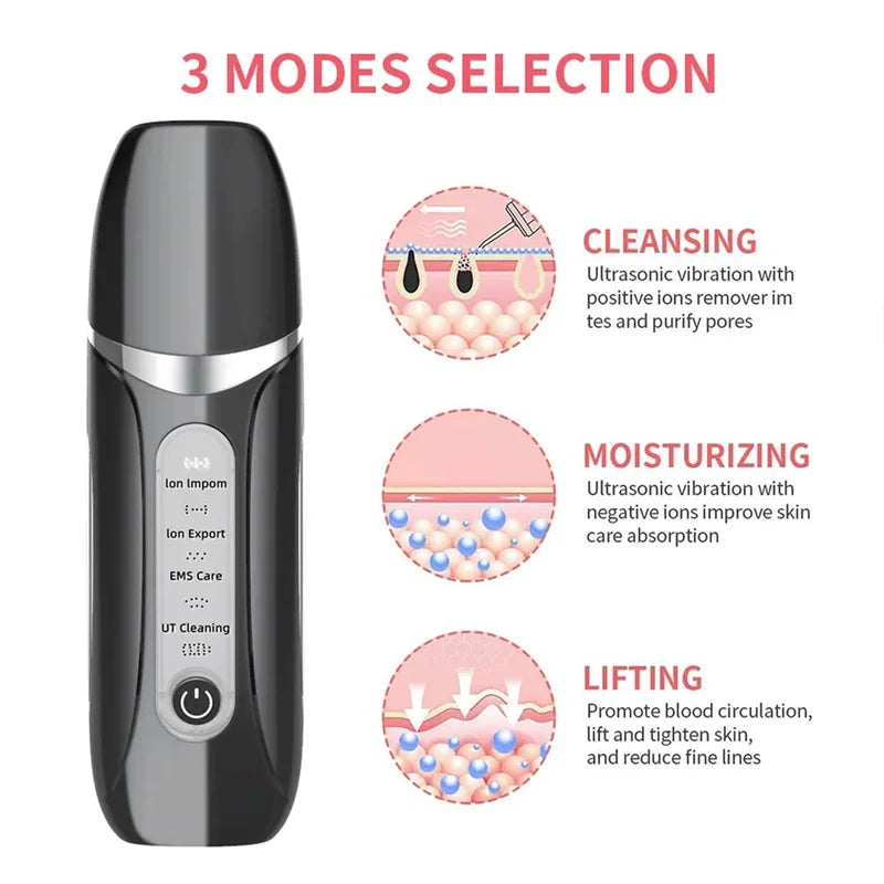 Micro Skin Cleansing Scrubber Ultrasonic Skin Perfecting Facial Red Light Skin Rejuvenation Acne Treatment Face Lifting Massager