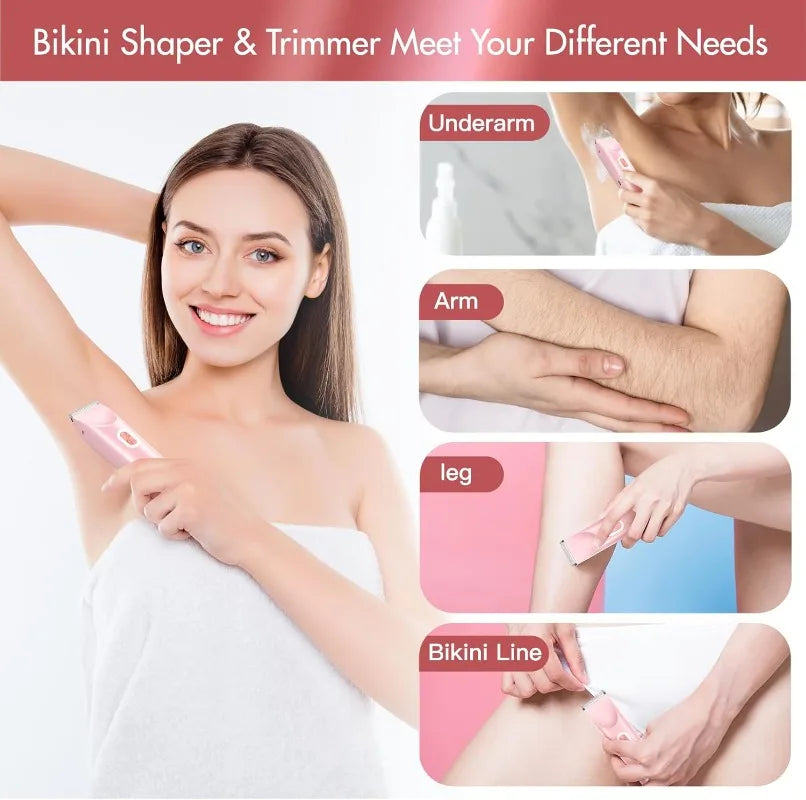Electric Bikini Trimmer for Women - 2 in 1 Electric Lady Clipper Pubic Hair Groomer Painless Hair Removal Razor Body Shaver