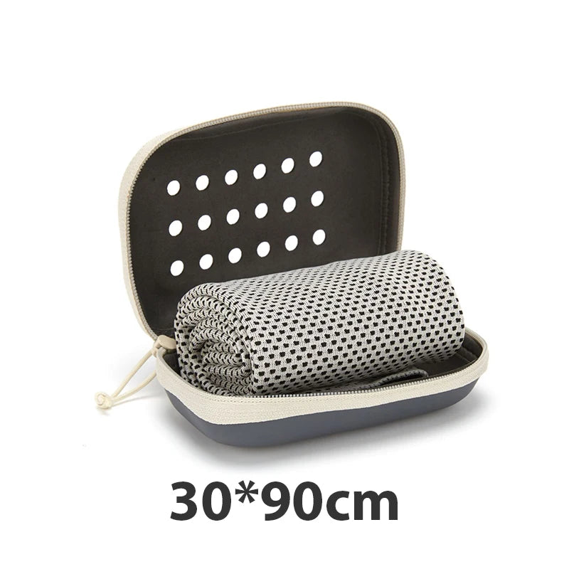 Quick Drying Cooling Towel Soft Breathable Chilly Sweat Absorption Cold Towel with Storage Box Sports Running Yoga Gym Club