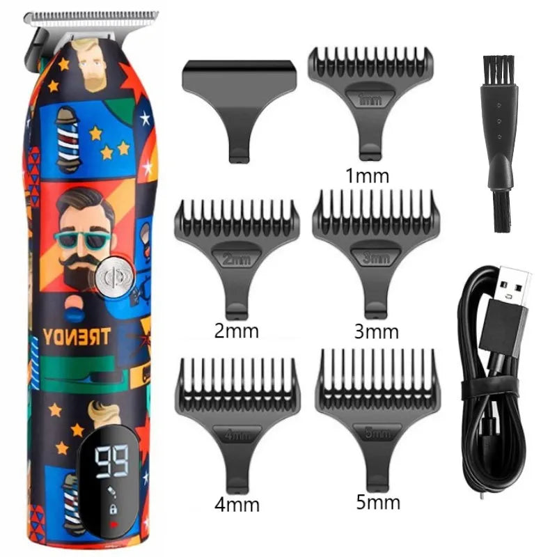 Professional Cordless Blade LCD Hair Trimmer Beard Hair Clipper Barber Shop Rechargeable Hair Cutting Machine USB with Box