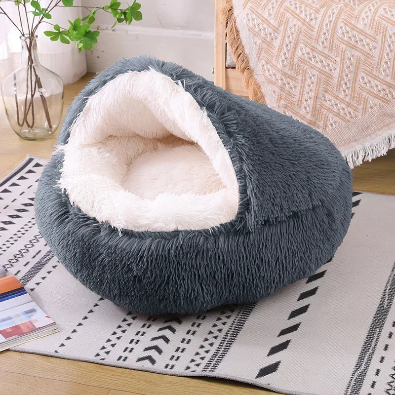 Plush Round Cat Bed Pet Mattress Warm Soft and Comfortable Basket Cat and Dog 2-in-1 Small Dog Sleeping Bag Nest