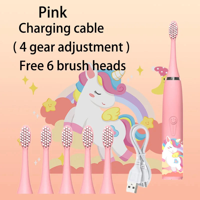 Kids Sonic Electric Toothbrush Colorful Cartoon For Kids Ultrasonic Soft Fur Automatic Waterproof With Replacement Heads
