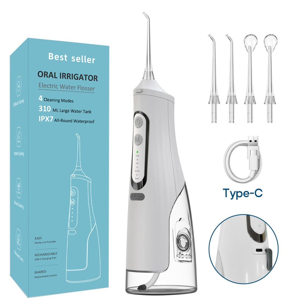 310ML Water Flosser Dental Oral Irrigator USB Charger 4 Mode Portable Water Jet Floss Tooth Pick Waterproof Teeth Cleaner 4 Tips