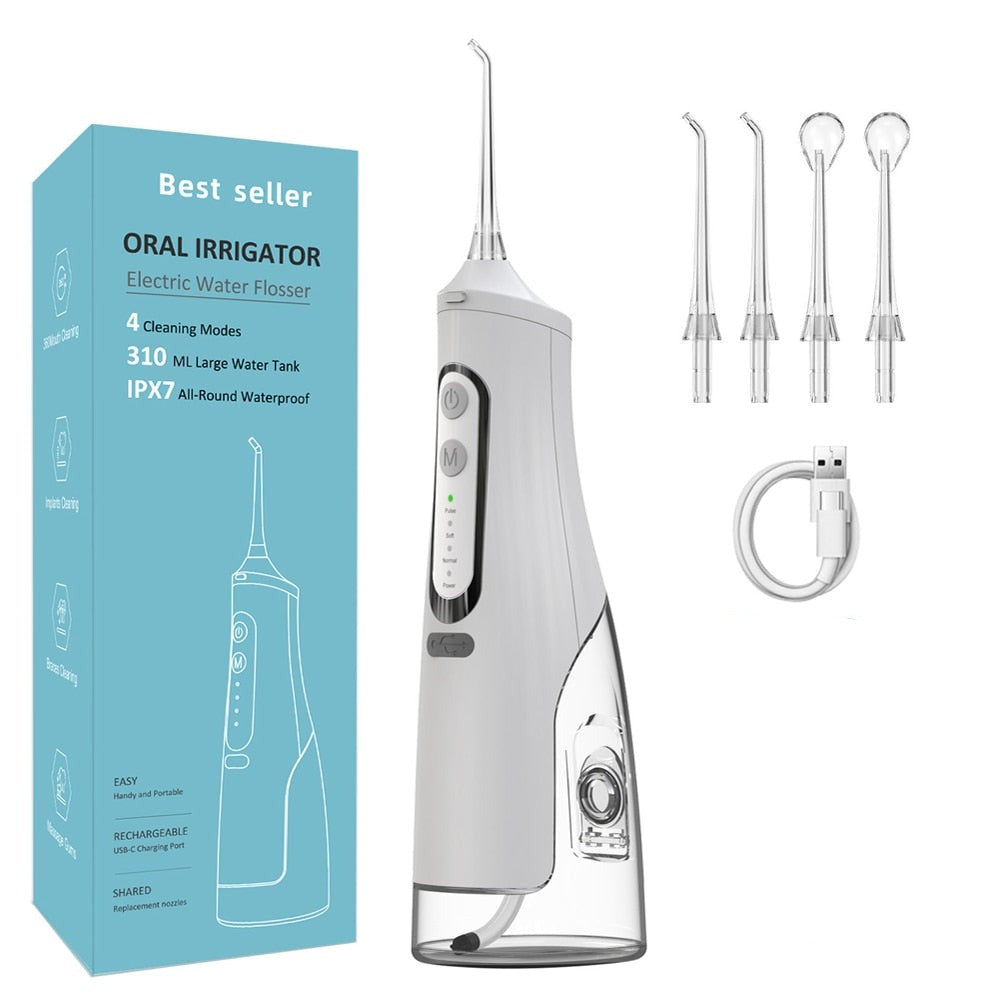 Newest Portable Oral Irrigator USB Charging Electric Dental Water Jet Flosser 310ml Water Tank Waterproof Tooth Pick Floss 4 Tip