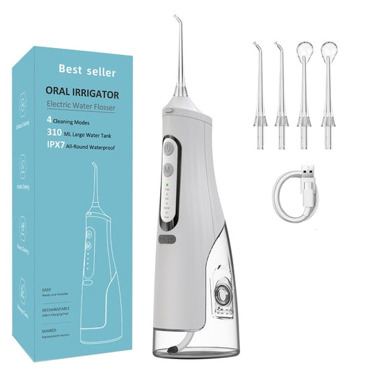 Newest Portable Oral Irrigator USB Charging Electric Dental Water Jet Flosser 310ml Water Tank Waterproof Tooth Pick Floss 4 Tip