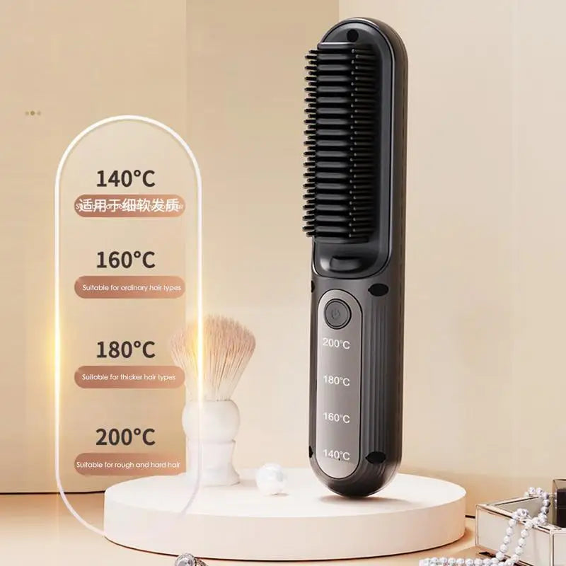 Brush Straightener for Women Negative Ion Straightener Brush Hair Straightening Comb with 4 Temps Fast Heating USB Rechargeable