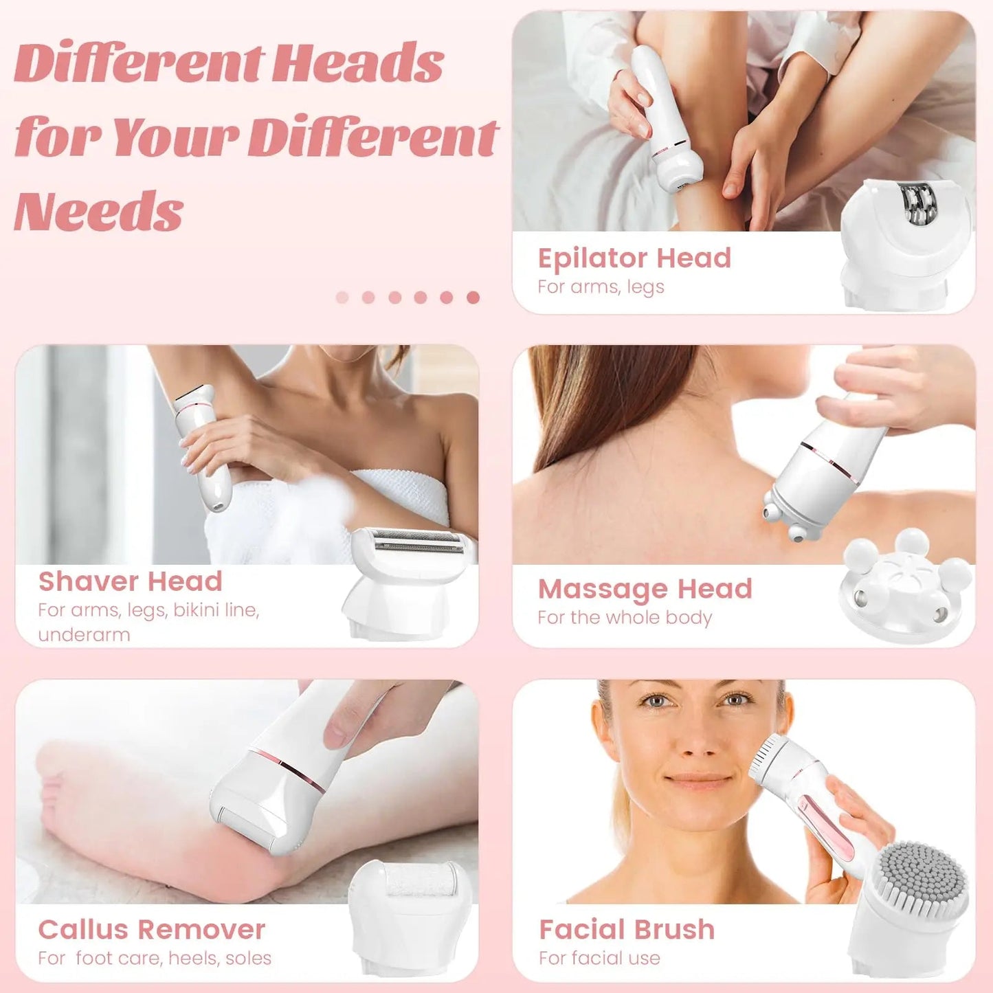 5 in 1 Hair Removal Epilator Electric Shaver for Women Rechargeable Body Massager Razor Bikini Beard Trimmer Foot Grinder