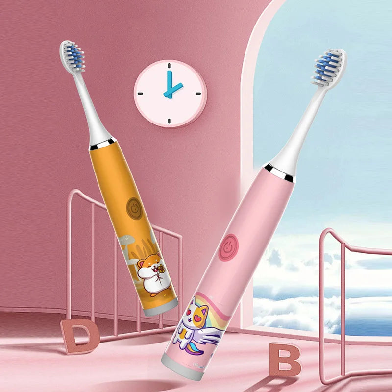 Kids Sonic Electric Toothbrush Colorful Cartoon For Kids Ultrasonic Soft Fur Automatic Waterproof With Replacement Heads