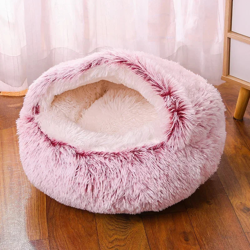 Plush Round Cat Bed Pet Mattress Warm Soft and Comfortable Basket Cat and Dog 2-in-1 Small Dog Sleeping Bag Nest