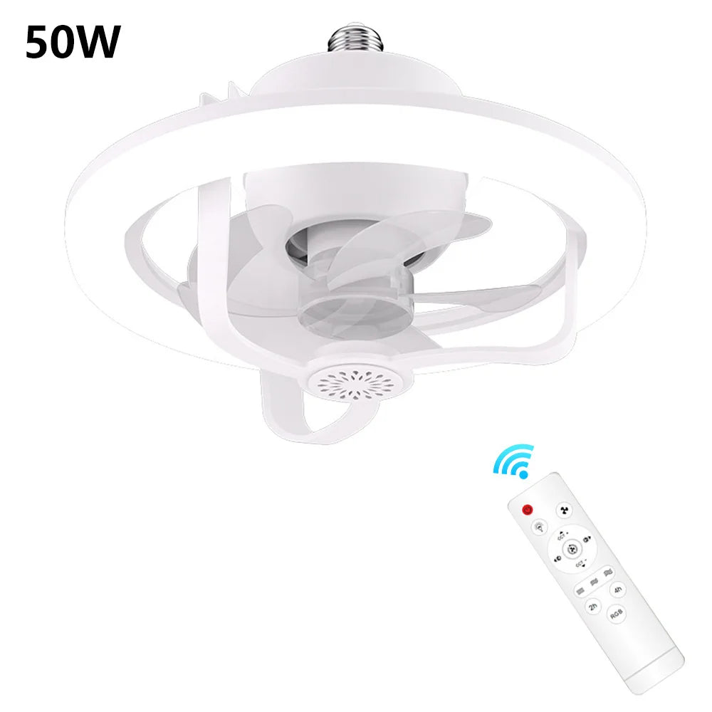 50W Ceiling Fan Light Round LED Pendant Light 360°rotating Fan Blade Smart Remote Control For Living Room Bedroom Ceiling Light