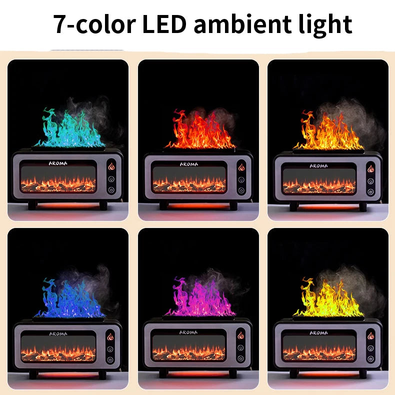 Fireplace Diffuser 7 Colors LED Ultrasonic Aroma Essential Oil 3D Simulated RGB Fire Flame Air Humidifier for Home Office Use