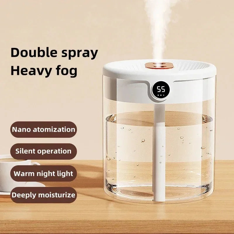 2000ML Home Air Humidifier USB Dual Spray Ultrasonic Cool Mist Aroma Essential Oil Diffuser Humidifier LED Lamp