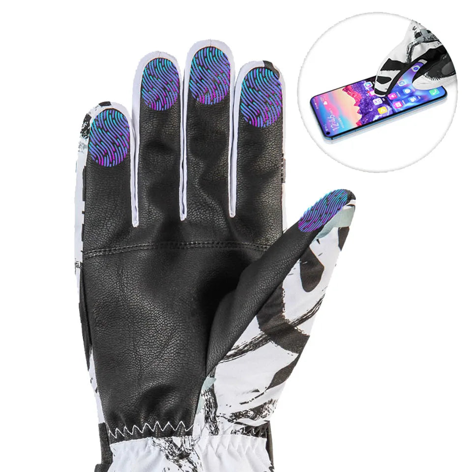 Winter Snowboard Ski Gloves PU Leather Non-slip Touch Screen Waterproof Motorcycle Cycling Fleece Warm Snow Gloves Unisex