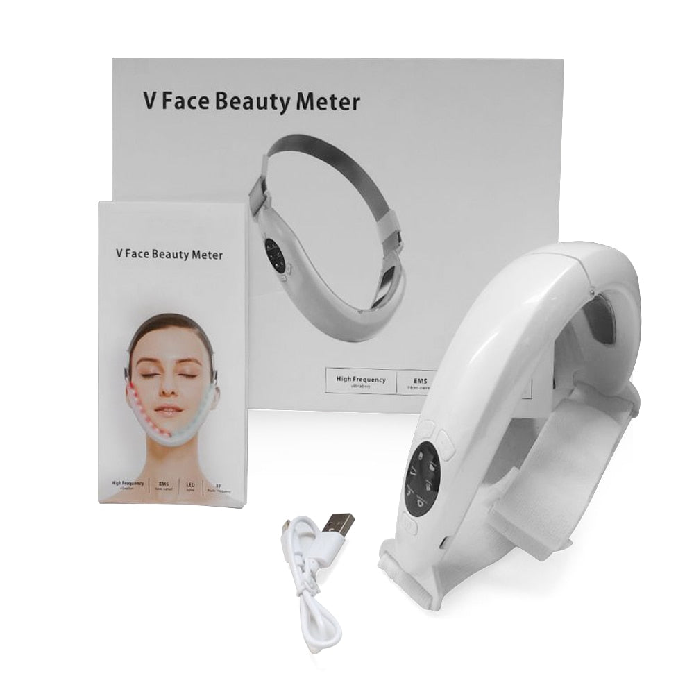 Face Slimming Massager V-Line Up Lift Belt Machine LED Photon Light Treatment EMS Massage Rechargeable Anti Age Facial Slimmer