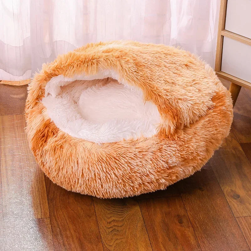 Plush Round Cat Bed Pet Mattress Warm Soft and Comfortable Basket Cat and Dog 2-in-1 Small Dog Sleeping Bag Nest