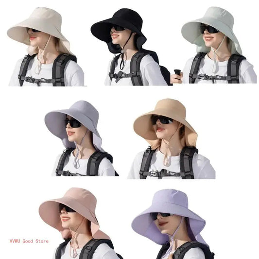 Hat With Neck Flap Hiking With Ponytail Hole Fishing Bucket Available in 7 Colors Sun Protection Dirt Resistant