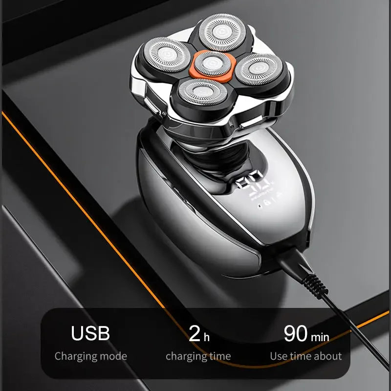 Head Shavers Upgraded 6-in-1 Electric Razor for Bald Men 5D Floating Shaving Rotary Shaver Grooming Kit IPX7 Waterproof Wet Dry