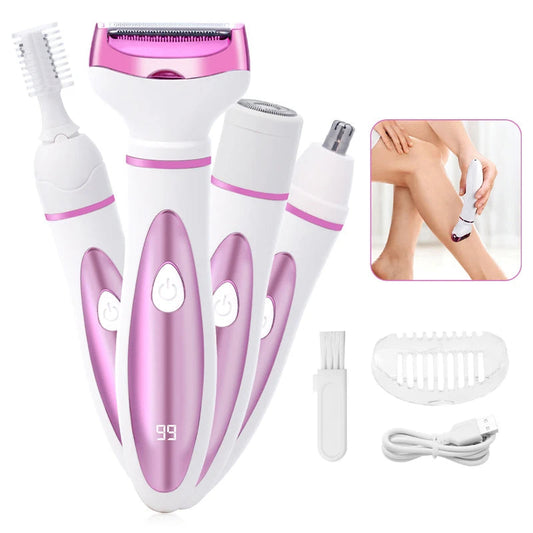 4 in1 Electric Lady Shaver Razors for Shaving Set Painless Hair Face Eyebrow Legs Underarm Portable Bikini Trimmer Wet Dry Women