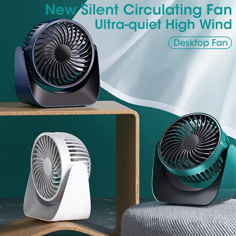 Wide-angle Air Supply Desktop Mini Usb Rechargeable Turbo Electric Fan Mute Portable Dormitory Small Sppliances Strong Wind