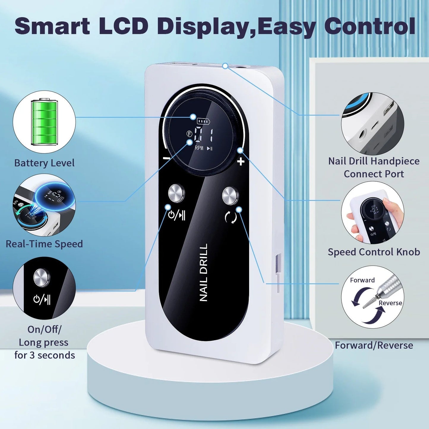 45000RPM Nail Drill Machine Kit Rechargeable Nail Sander Machine With Pause Mode Professional Electric Nail File for Manicure