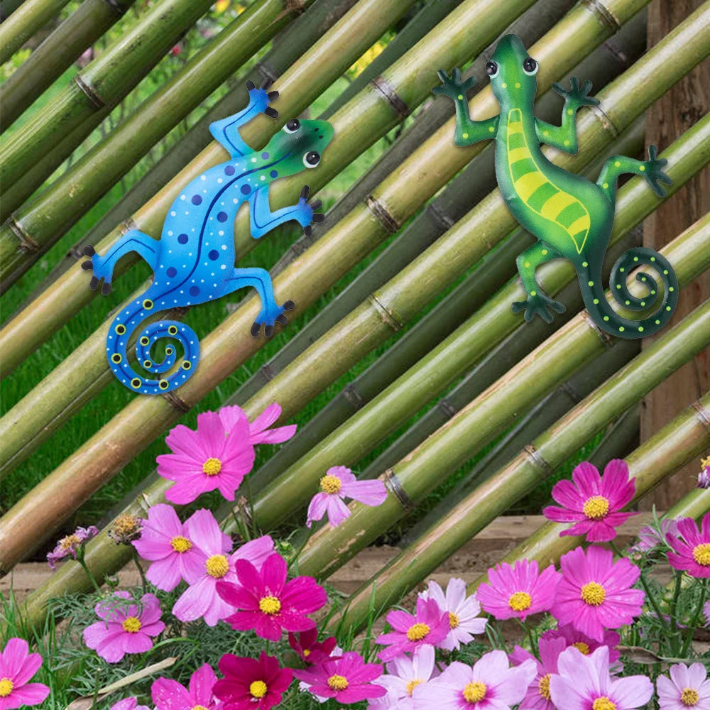 Metal Gecko Wall Decor Art Craft Inspirational Sculpture Hang Indoor Outdoor Home Garden Bedroom Office Landscape Decoration