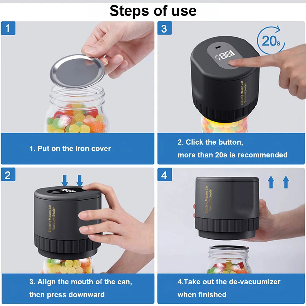 Mason Jar Vacuum Sealer Can Vacuum Seal Pump Kit Cordless Canning Vacuum Sealer Electric Automatic for Home Kitchen