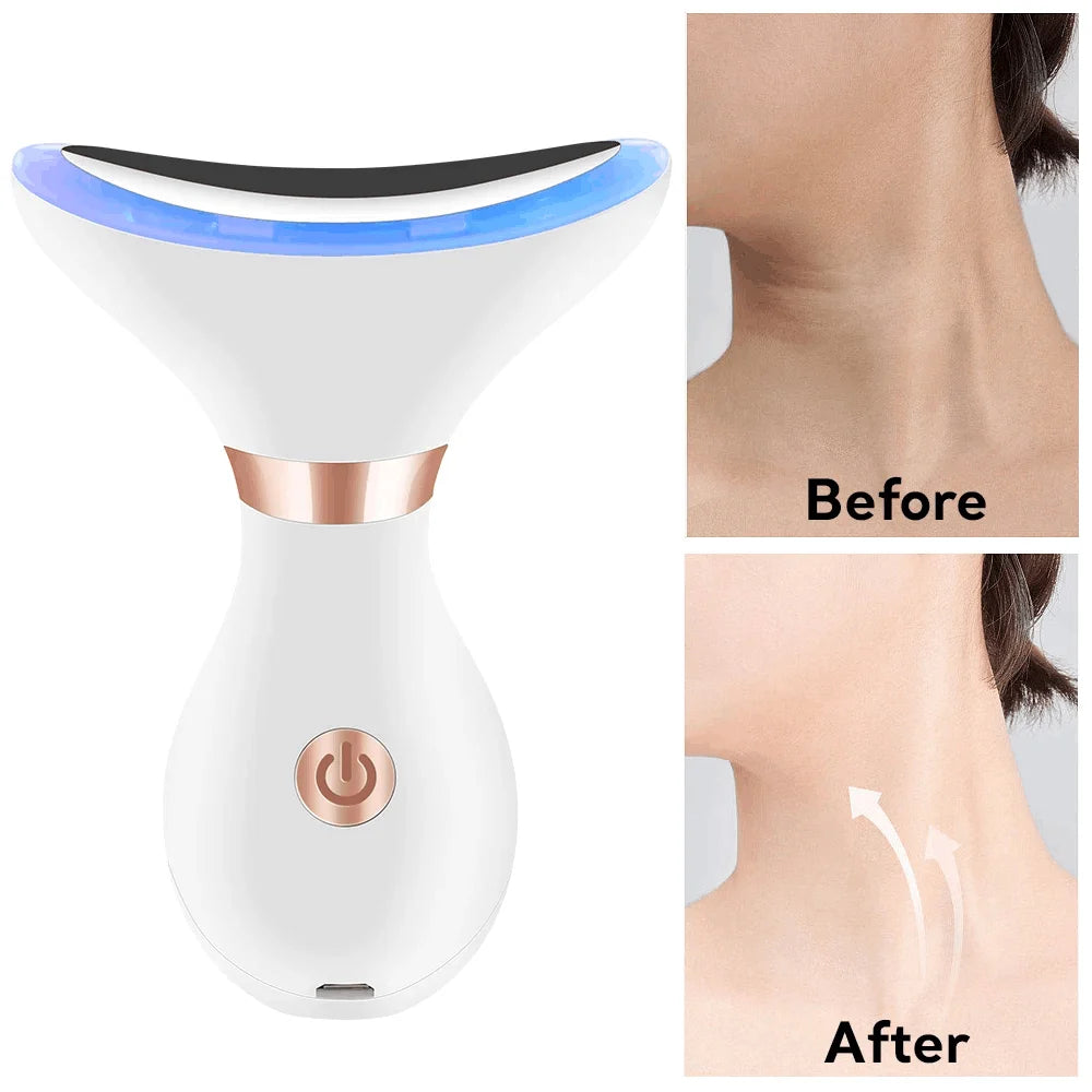 V Face Neck Lifting Massager EMS Beauty Device Heating Neck Facial LED Photon Skin Rejuvenation Reduce Double Chin Anti Wrinkle