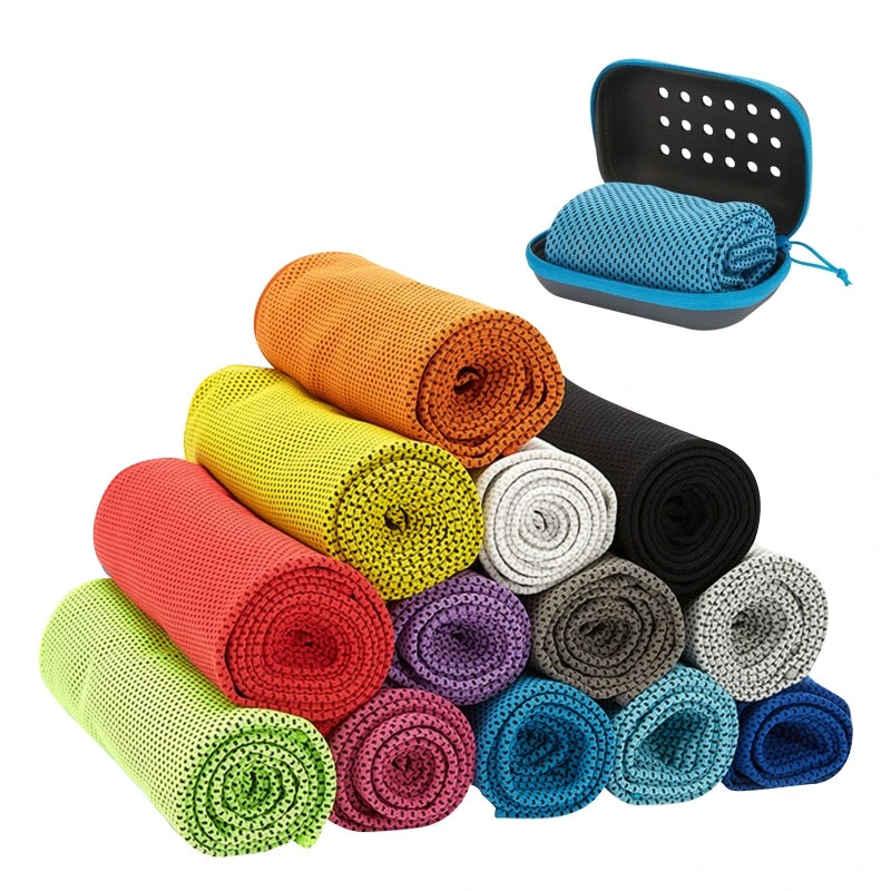 Quick Drying Cooling Towel Soft Breathable Chilly Sweat Absorption Cold Towel with Storage Box Sports Running Yoga Gym Club