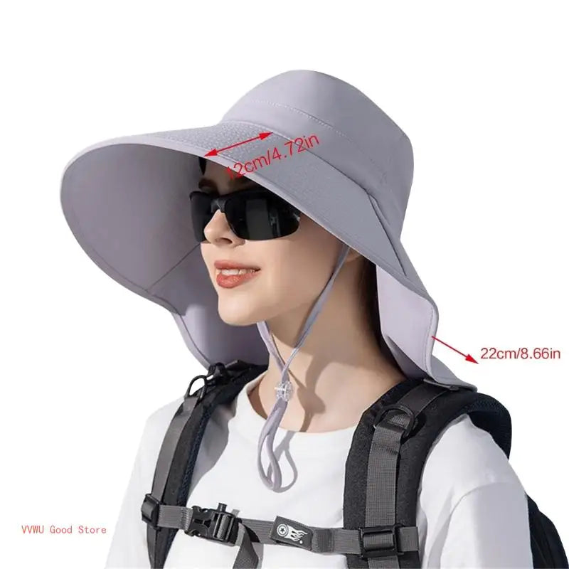 Hat With Neck Flap Hiking With Ponytail Hole Fishing Bucket Available in 7 Colors Sun Protection Dirt Resistant