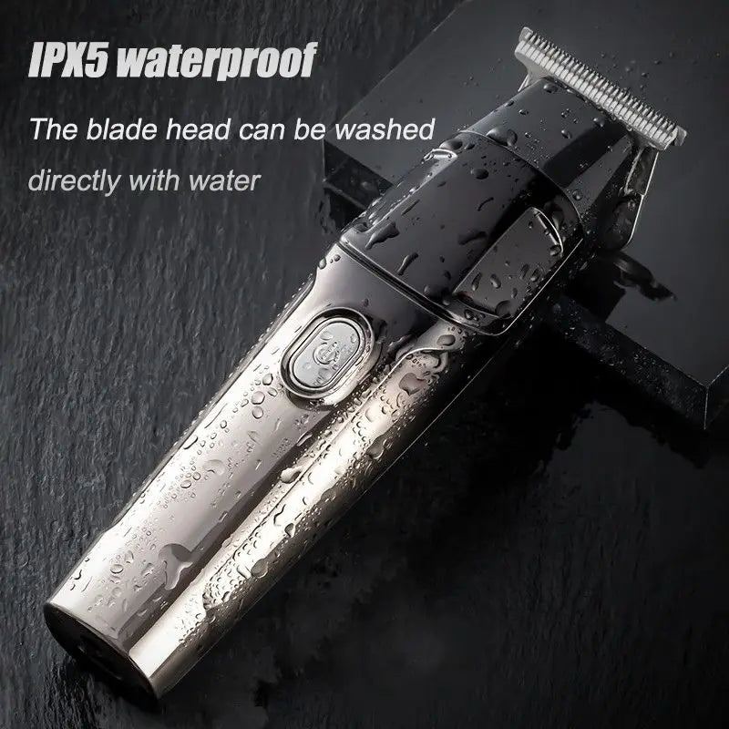 Professional Rechargeable Men's Hair Trimmer Engraved Notch Styling Barbershop IPX5 Waterproof Clipper with Charging Base