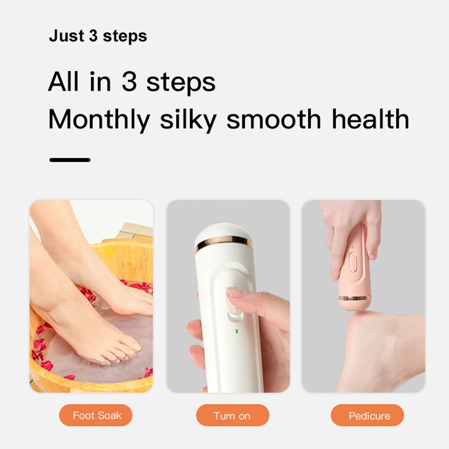 Electric Foot Grinder Foot Calluses Dead Skin Remover Automatic Pedicure Tool with 3 Alloy Grinding Heads Type-C Rechargeable