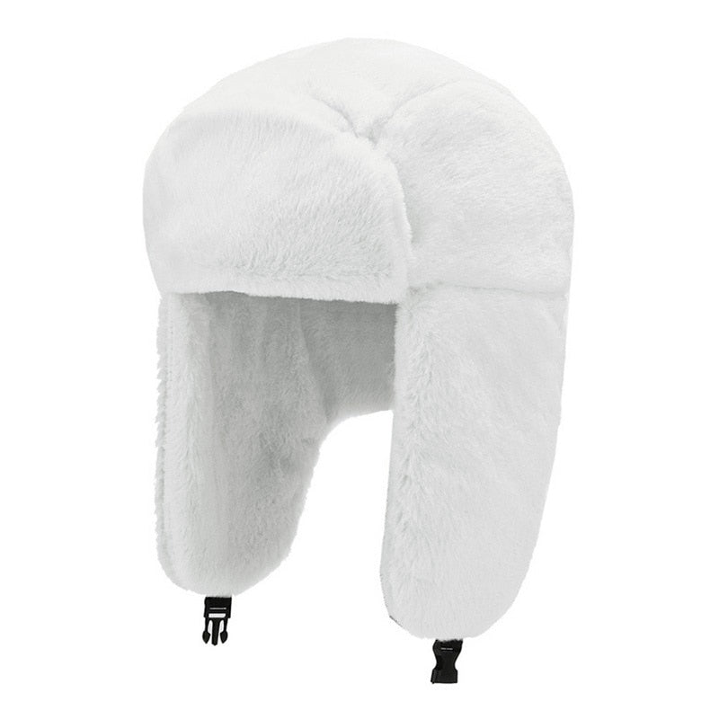 Fashion Women Winter Warm Faux Fur Bomber Hats Black White Solid Color Thicken Earflap Caps Autumn Winter Ear Protect Ski Hat