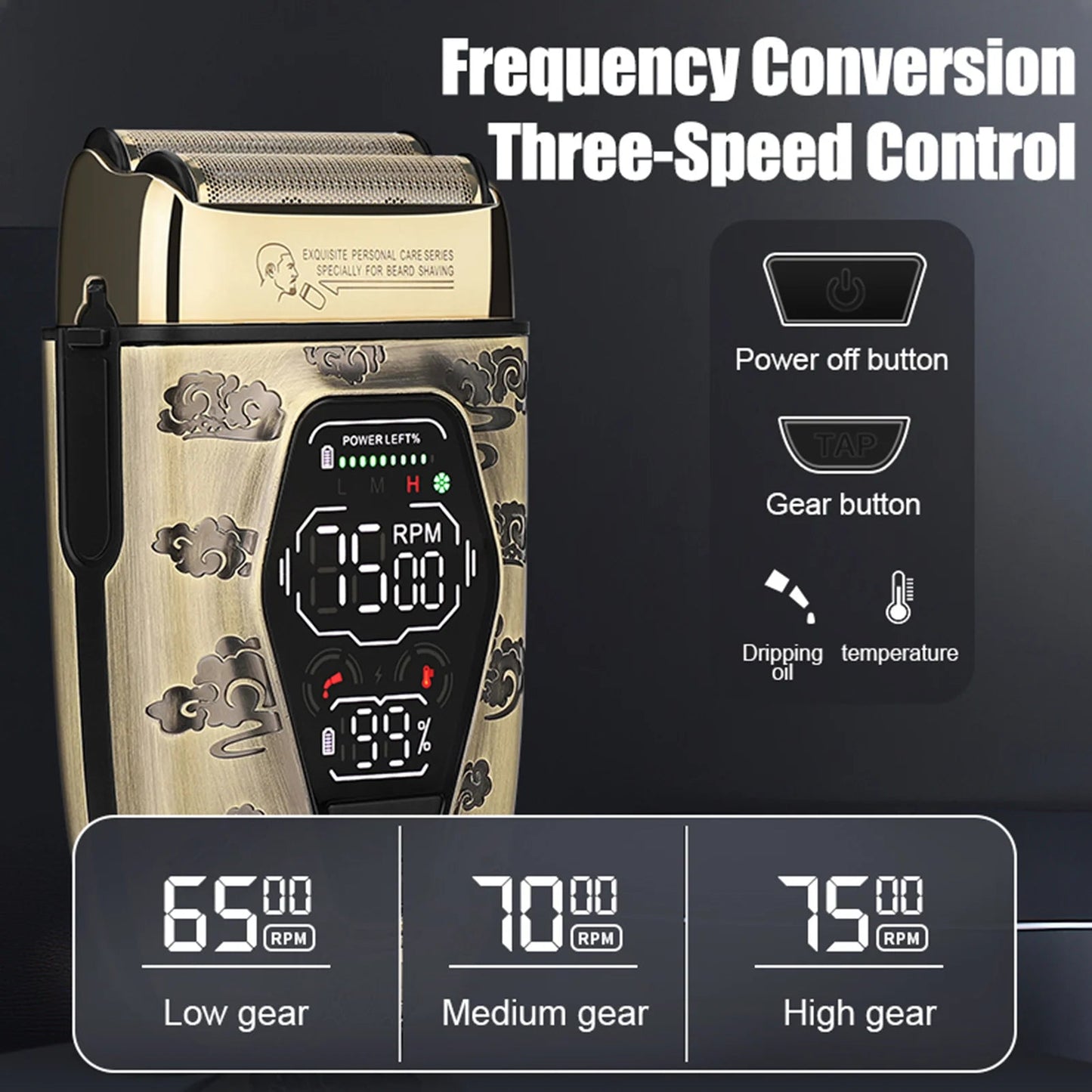 Men Razor Bald Head Hairdresser Digital Display Electric Reciprocating Razor Three speeds Metal LCD Power Display Shaving Device