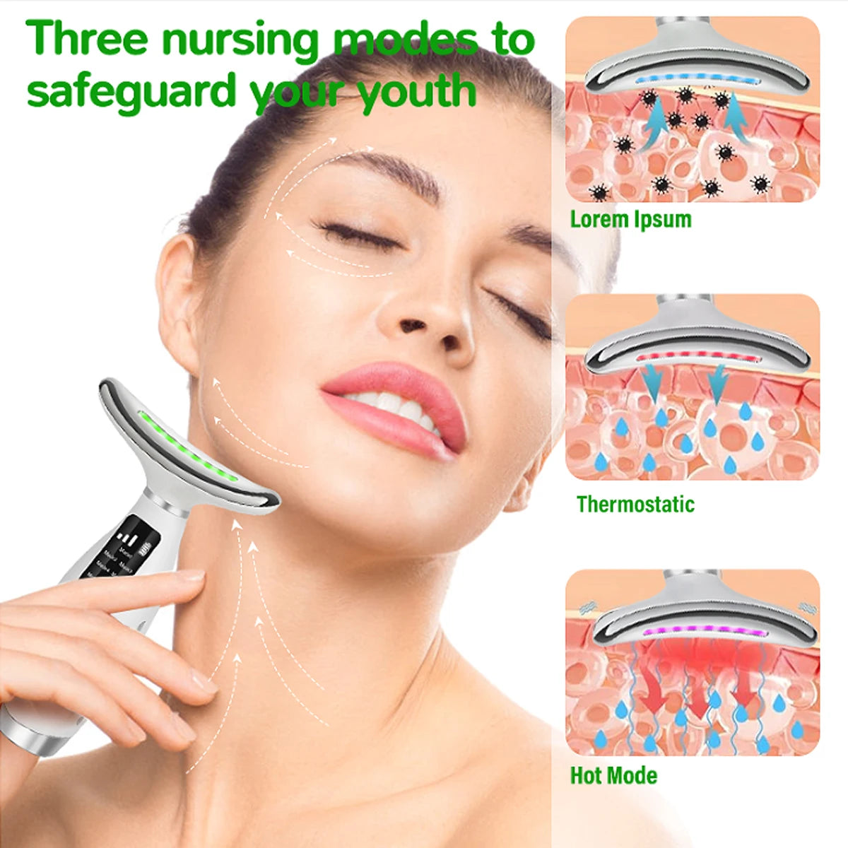 7 Colour Light Neck Instrument Face and Neck Whole Body Beauty Massage Three Gears 7 Modes with Screen Display