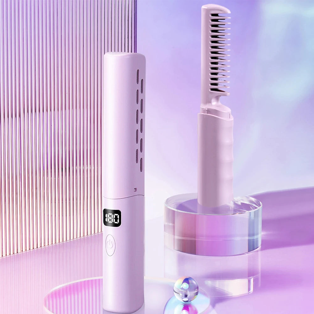 Straightener Comb Anti-Scald Cordless Hair Straightener Brush 70Mins Long Battery Life USB Rechargeable Electric for Home Travel