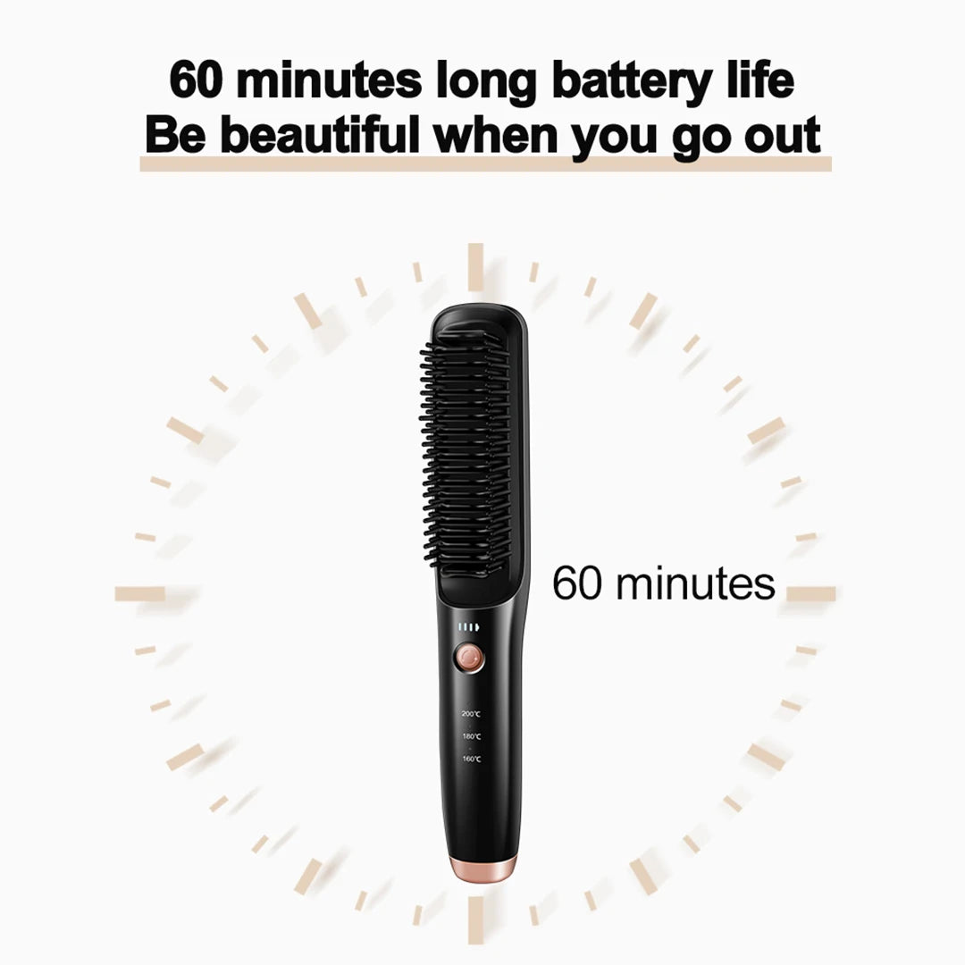 Wireless Hair Straightening Brush USB Charging Hot Comb Iron 3 Temperature Settings Electric Anti-ironing Comb