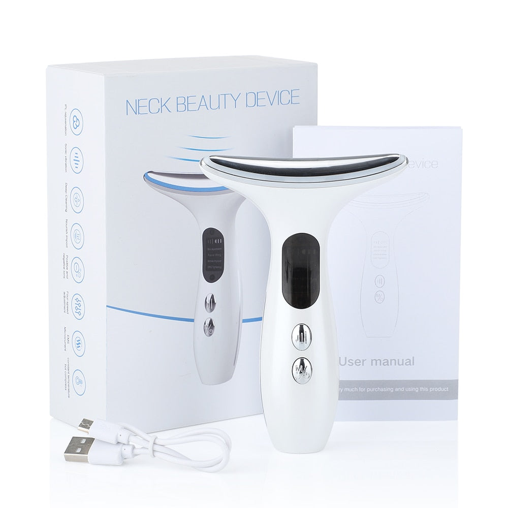 EMS Neck Face Beauty Device 3 Colors LED Photon Skin Tighten 4 Modes Reduce Double Chin Anti Wrinkle Remove Skin Care