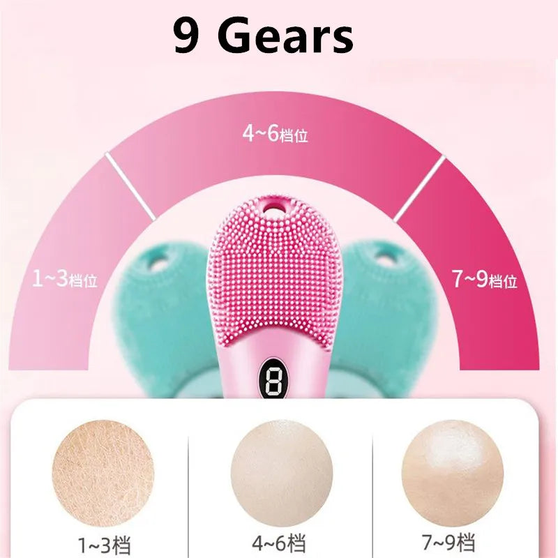 Electric Silicond Face Cleansing Brush Ultrasonic Facial Deep Pore Cleaning Skin Massager Washable Machine